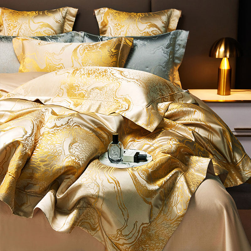 Luxurious villa brocade long suede cotton with four sets of light lavish and upscale jacquard atmosphere bed with six sets of sheets-Taobao
