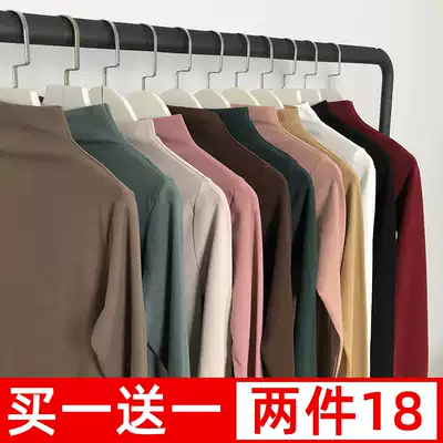 Black base shirt Women's interior 2021 Spring and Autumn half high collar long sleeve T-shirt white foreign style ladies slim top