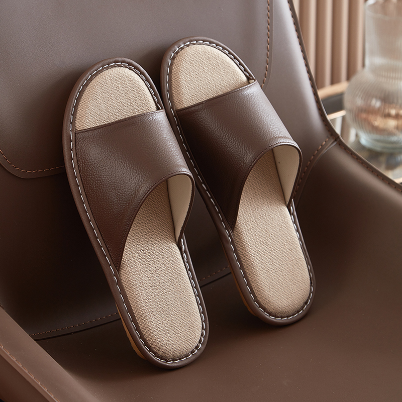 Linen Slippers for Men, Indoor Couple Slippers, Non-Slip, Sweat-Absorbent, Genuine Leather Home Slippers for All Seasons, Men's Style Linen Slippers for Men, Indoor Couple Slippers, Non-Slip, Sweat-Absorbent, Genuine Leather Home Slippers for All Seasons, Men's Style