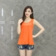 Phiên bản Hàn Quốc của cotton kích thước lớn treo băng thông vest dây đeo che bụng lỏng lẻo gầy MM chạm đáy áo sơ mi hàng đầu áo nữ