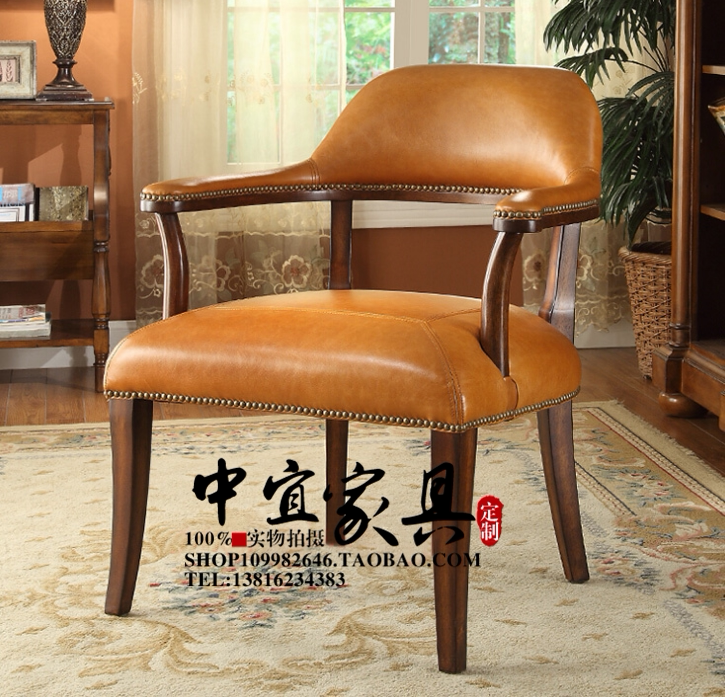 American Retro Casual Desk Chair Eurostyle Solid Wood Leather Art Soft Bag Dining Chair Dining Room Photography Special Chair Coffee Chair