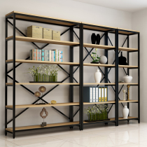 Iron Art Steel Wood Bookshelf Shelve Floor Simple Living Room Separator Simple Composition Display Storage Containing Shelf Bookcase