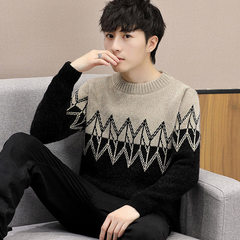 Winter Sweater for Boys, Korean Style Trendy Wool Sweater for Middle and High School Students, Fleece-Lined and Thickened for Warmth