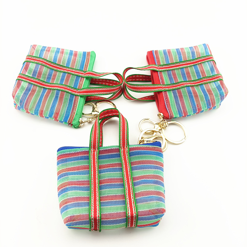 Hollow-Out Mesh Bag Keychain for Shopping, Woven Net Storage Pouch, Coin Purse Charm