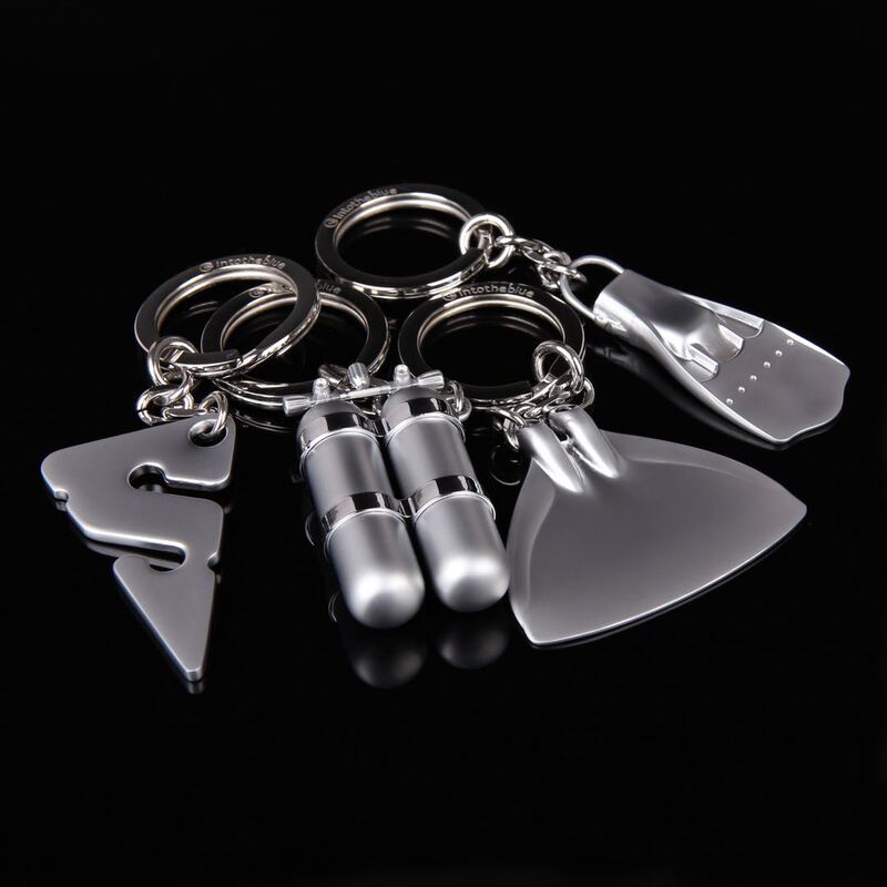 Intotheblue Jetfin Diving Fins Double Tank Freediving Single Fin Zinc Alloy Keychain Metal