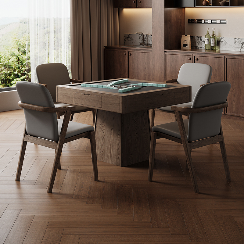 小型の無垢材麻雀マシン、全自動家庭用オールインワン麻雀テーブル、ダイニングテーブル、多機能、静音、新しい中国風