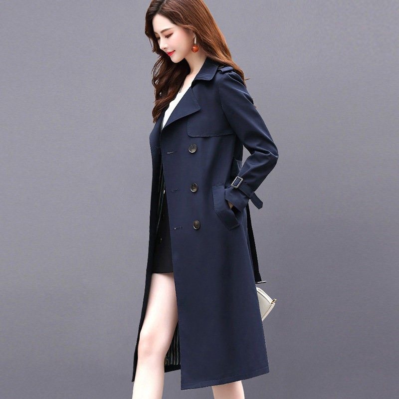 Windbreaker women's mid-length double-breasted button 2023 spring and autumn new Korean version of British style high-end temperament coat coat women