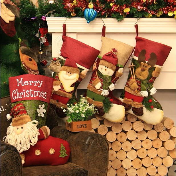 Christmas Decorations Large Christmas Stocking Gift Bag Santa Claus Snowman 3D Candy Bag Luxury Hanging Ornament