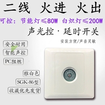 86 type concealed two-wire sound control switch Sound and light control switch Corridor induction delay switch connected to led light energy-saving lamp