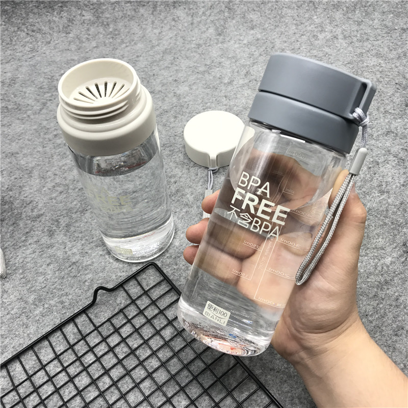 Cốc thể thao Hàn Quốc chai nhựa trong suốt mùa hè dung tích lớn học sinh thả quy mô trà với tay cốc trà bình cách nhiệt