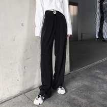Super thin daddy pants high waist 2020 early autumn new black loose straight tube draping suit wide leg pants tide