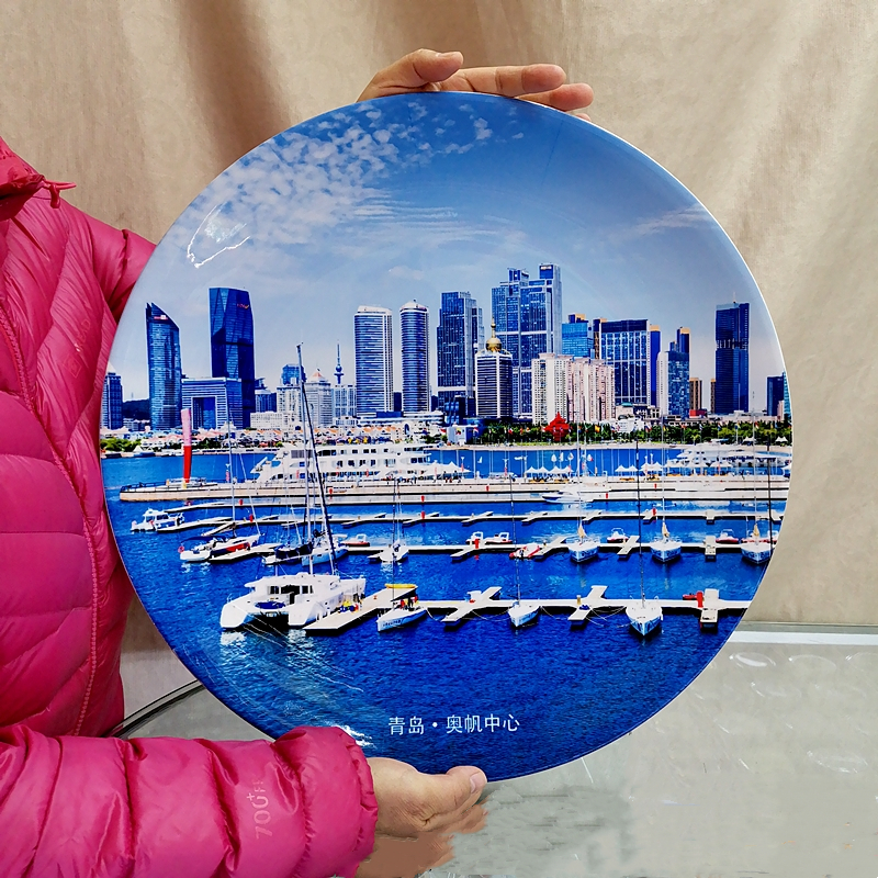 Come to the map to design custom commemorative porcelain plate Qingdao scenery ceramic plate handicraft gift decoration decoration sitting hanging plate