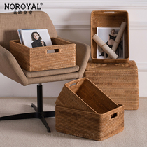  Rattan storage basket high-end American real rattan handmade basket king-size storage box retro elevated toy storage box
