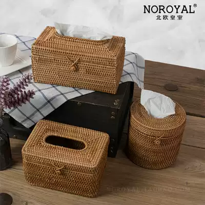 High-grade rattan tissue box European living room sanitary paper box luxury American coffee table retro roll paper storage box ornaments