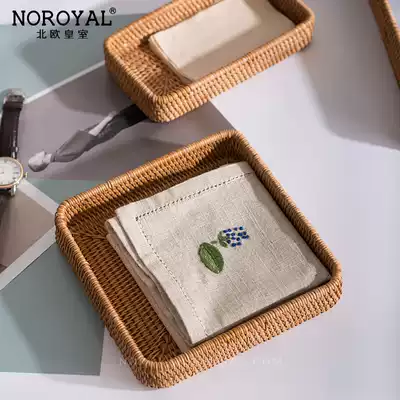 Western restaurant put knife and fork tableware paper towel storage box American Vintage Real Wood rattan handmade drawer separation box