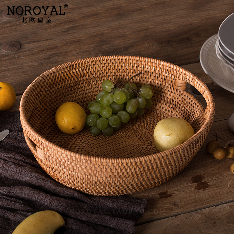 High-end American log rattan oval storage basket retro heightened bread basket extra large fruit basket kitchen vegetable basket