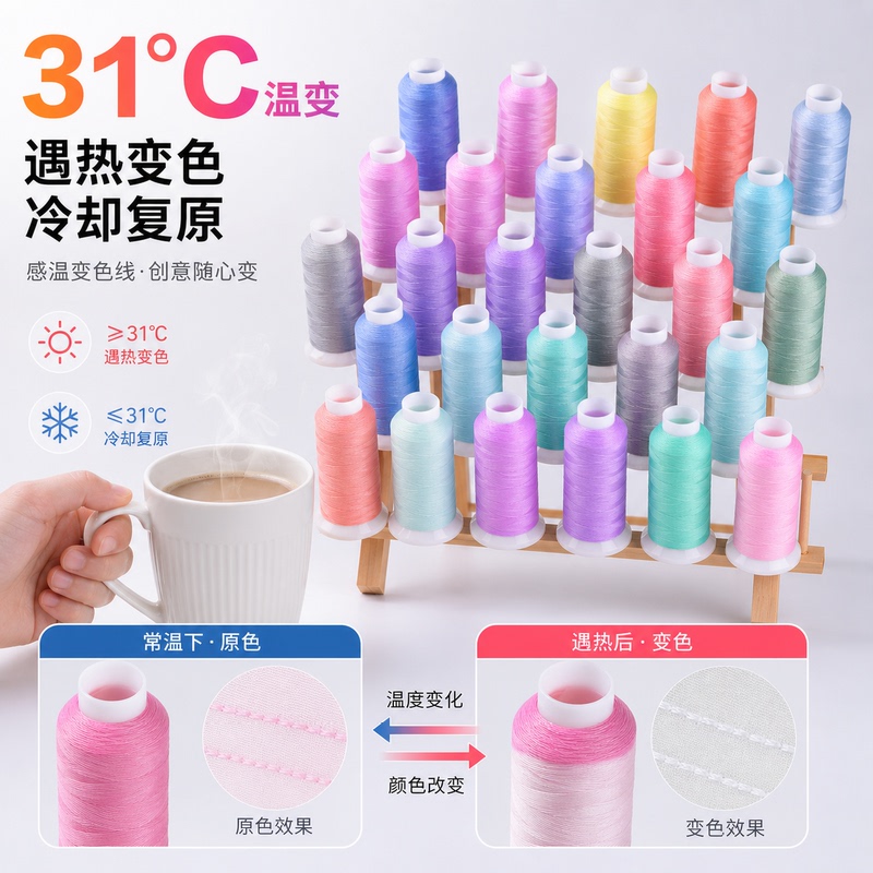 Jinxiu Mei 150D Temperature-Changing 31-Degree Color-Changing Thermochromic Embroidered Sewing Ribbon with Embroidery Feel, Suitable for Clothing and Toys Jinxiu Mei 150D Temperature-Changing 31-Degree Color-Changing Thermochromic Embroidered Sewing Ribbon with Embroidery Feel, Suitable for Clothing and Toys