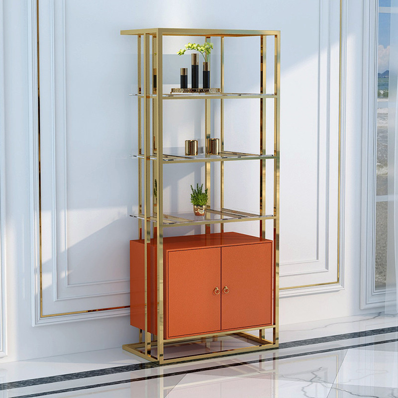 Light Extravagant Metal Shelve Stainless Steel Display Deck Rear Modern Golden Bookshelf Combined Storage Decorated Wine Rack