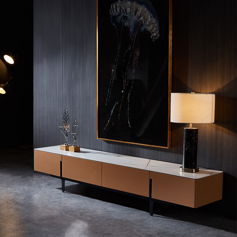 Ideolar minimalist light and luxurious rock plate TV cabinet tea table combined modern minimalist living-room marble cupboard orange furniture