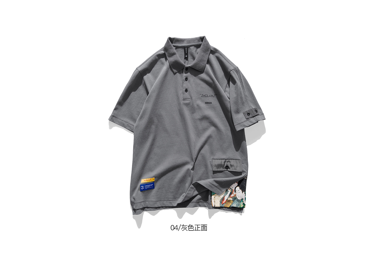WINDERFLIES 2018 S / S Ukiyo-e in khâu thêu áo POLO tay áo ngắn / hồng áo có cổ