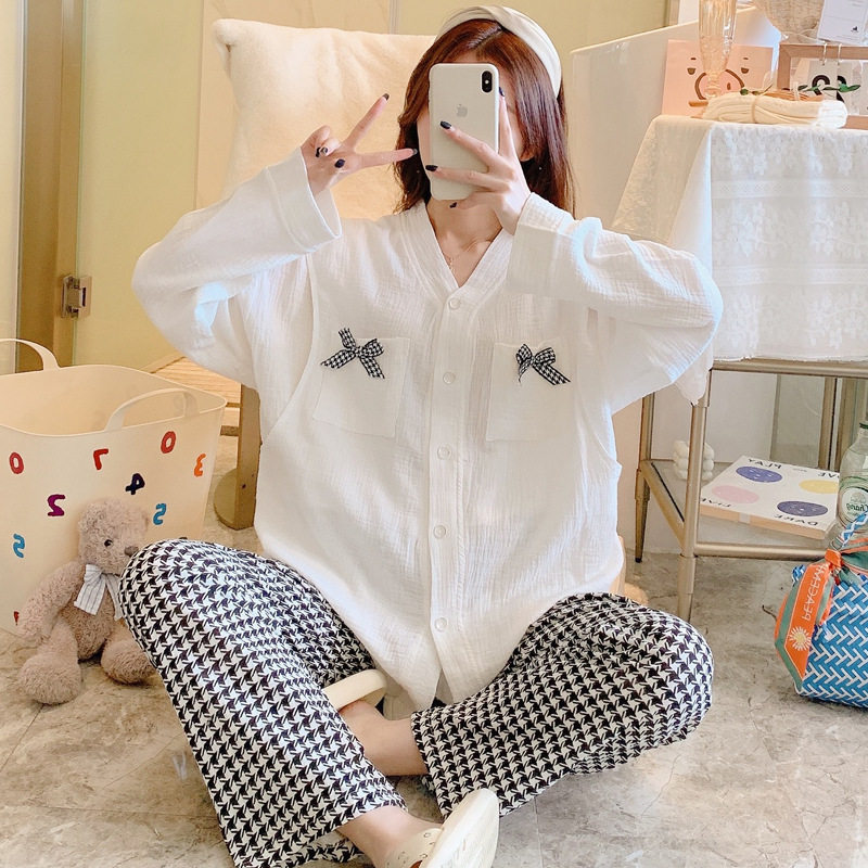 2022 Summer Pure Cotton Cotton Cloth Moon Clothes Spring Autumn Thin and Breastfeeding Pyjamas Pregnant Woman Postnatal Breastfeeding Air Conditioning Home