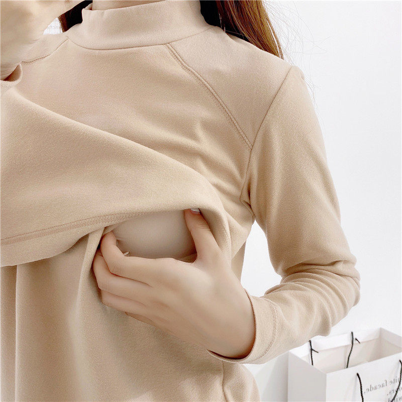 High Collar Laced Clothing Autumn Jersey Dush Warm Laced Clothing Blouses Pregnant pregnant women Covered Head T-Shirt Postpartum Month postpartum Long sleeves