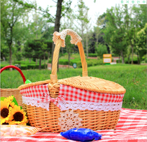 Picnic basket ins decorative props spring tour Net red supplies full set shopping basket handmade bamboo basket rattan weaving