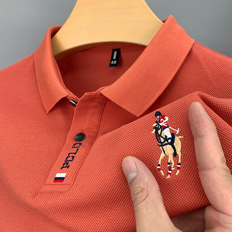 New Style Men's Polo Shirt Long-Sleeve T-Shirt for Spring and Autumn, Business Embroidered Turn-Down Collar Top, Casual Base Layer