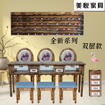 New Nordic retro solid wood nail table single double three nail table and chair set special bench bench bench