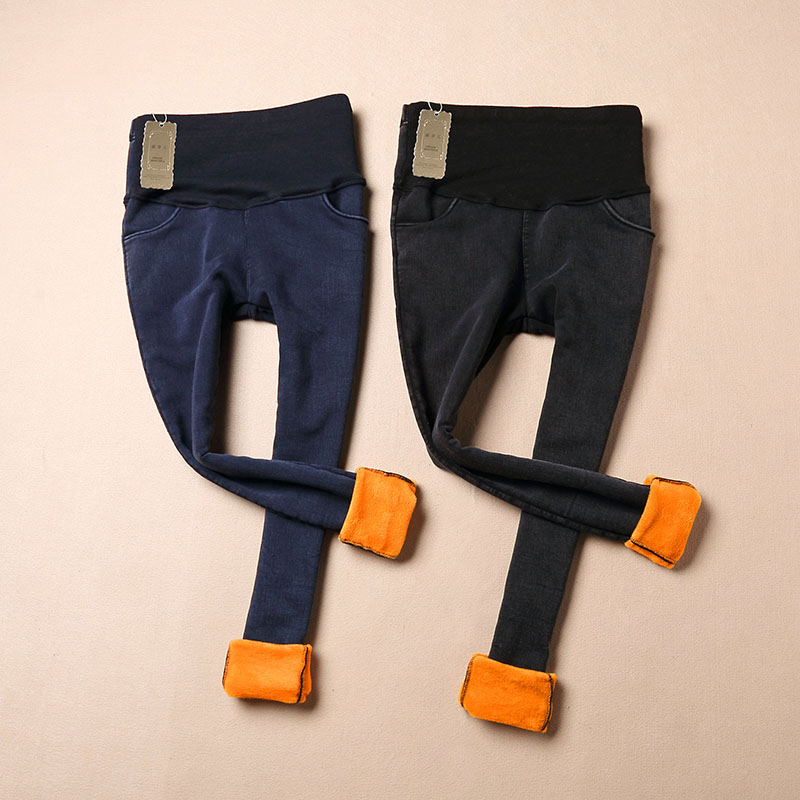 Bà bầu quần jeans thu đông 2018 mới cộng với nhung dày mặc quần lửng ống nhỏ quần dài mùa đông nâng cao xà cạp quần tây dành cho bà bầu
