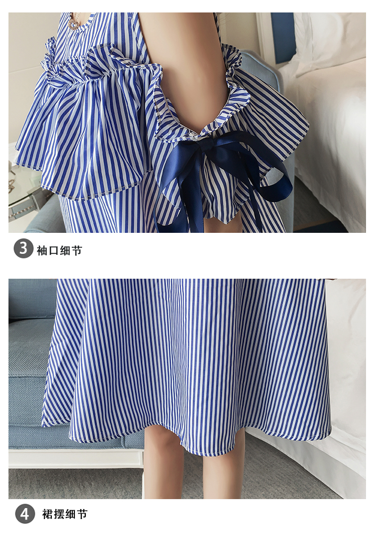 Thai sản dress mùa hè 2018 mới của Hàn Quốc mô hình thời trang cho con bú áo khoác bị rò rỉ vai bướm dài mang thai phụ nữ ăn mặc