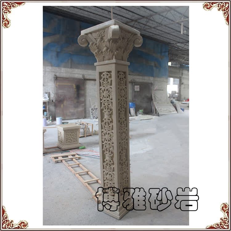 Boya sandstone sculpture art relief background wall Decorative sandstone column European flower hollow column Square column Landscape column