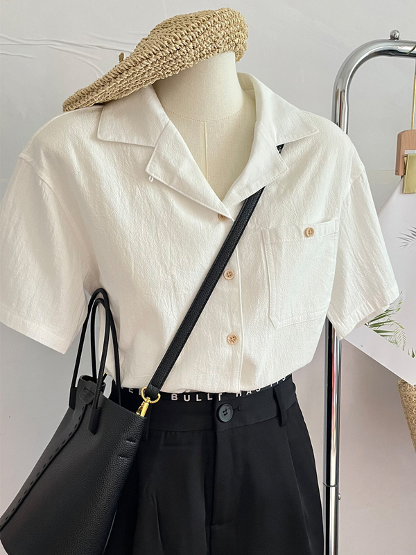 Pure Cotton Shirt for Women, Short-Sleeved, Ol Style, French Retro, Elegant, Simple, Versatile for Work, Slimming, Unique Summer Top Pure Cotton Shirt for Women, Short-Sleeved, Ol Style, French Retro, Elegant, Simple, Versatile for Work, Slimming, Unique Summer Top