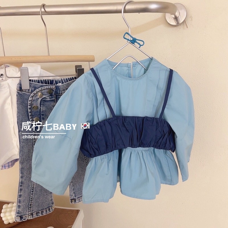 Korean Boy Dress 2022 Spring Girl Long Sleeve 100 Hitch Shirt Children Foreign Pie Pure Blouse Baby Doll Shirt