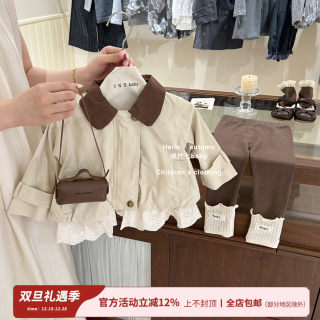 【咸柠七】韩系女童风衣外套秋季2025新款儿童花边女孩秋装外套