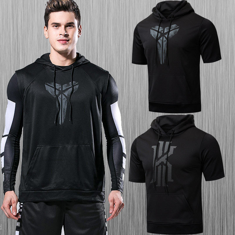 Spring Summer Sportswear Short Sleeve Hooded Sweatshirt Sport Basketball Necrotic Men's Hooded Sweatshirt Running Training Fitness Suit Sleeveless Cap