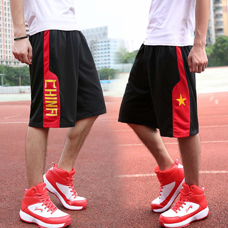 Summer Chinese Team breathable cotton Cotton Basketball Shorts Sports Over Knee Loose Large Size Casual Pants 50% Training Pants Men