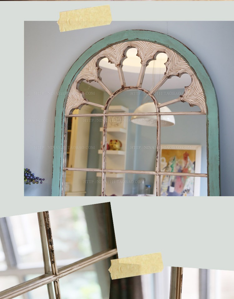 NinaDecoration retro Mỹ Pháp đồ gỗ rắn cổ gương toàn thân gương gương lối vào gương - Gương gương treo tường