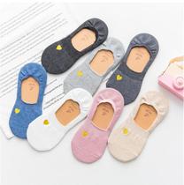 3 pairs of spring and summer invisible socks women shallow non-slip summer silicone boat socks embroidered gold silk love women socks