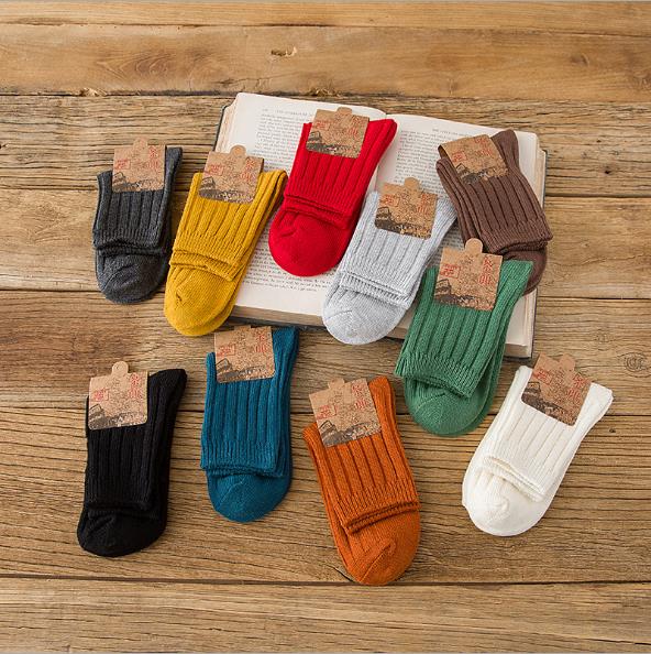 3 pairs of autumn and winter vertical striped socks piles of socks in the pile of pure cotton knitted thick line socks