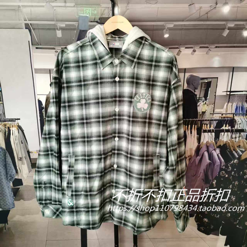 Jack Jones Collaboration Hooded Jacket with Plaid Lettering Shirt 2253O3003 Celtics
