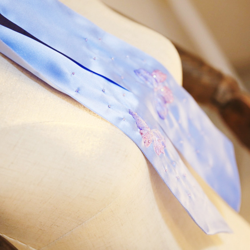 Вышивка Сучжоу 《仲夏夜梦》重工1-2丝蝴蝶绣花长巾发带 缀入时光的梦 定制苏绣