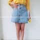 Học sinh hè mới tải phiên bản tiếng Hàn của túi lớn eo cao denim đã mỏng mảnh rộng cỡ váy Một chữ váy chân váy công sở đẹp Váy