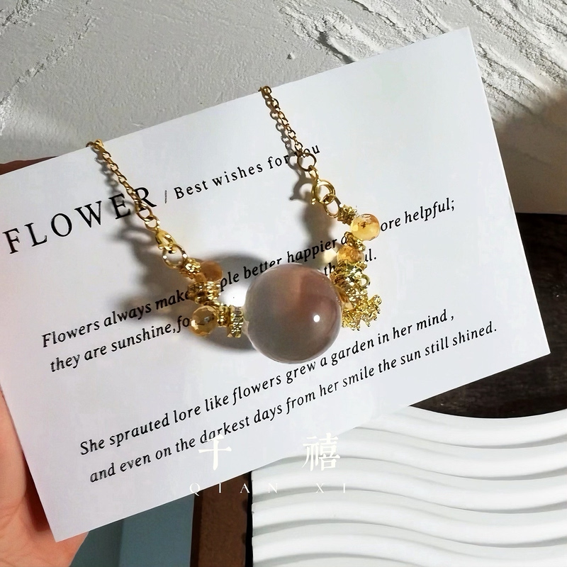 The Same Style as the One Worn by Tian Zong: [Golden Scale Playing with Waves · Night Pearl] Natural White Crystal Necklace, Brazilian Yellow Citrine Diamond-Cut Necklace