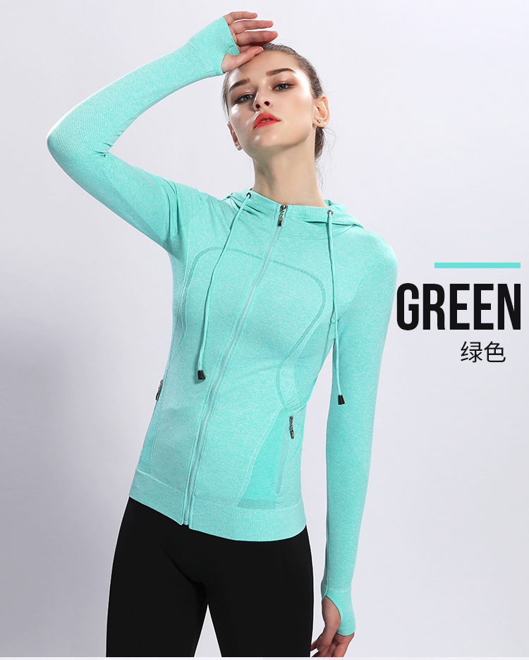 Nhanh khô stretch thể thao áo khoác nữ slim áo khoác Hàn Quốc tập thể dục dài tay trùm đầu chạy yoga mặc áo sơ mi 0.3 k áo khoác reebok