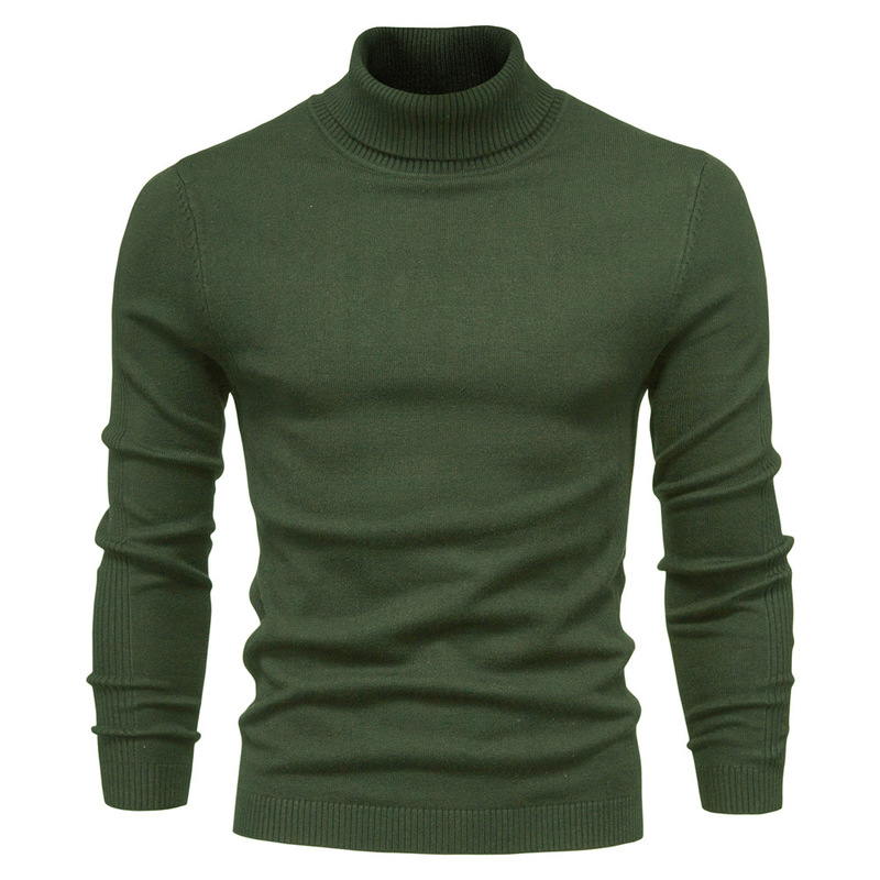 2026 Autumn/Winter New Men's Solid Color Pullover Turtleneck Sweater Men's Knitwear with Army Green Top for Layering