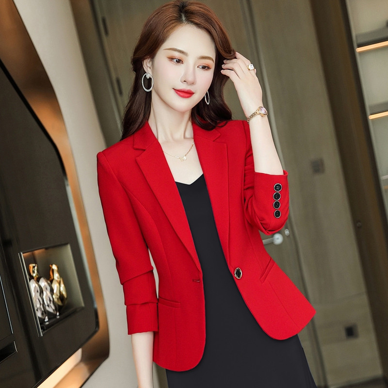 Red Blazer for Women, Casual Slim Fit, Autumn New British Style, Commuter Short Single-Button Long-Sleeve Top