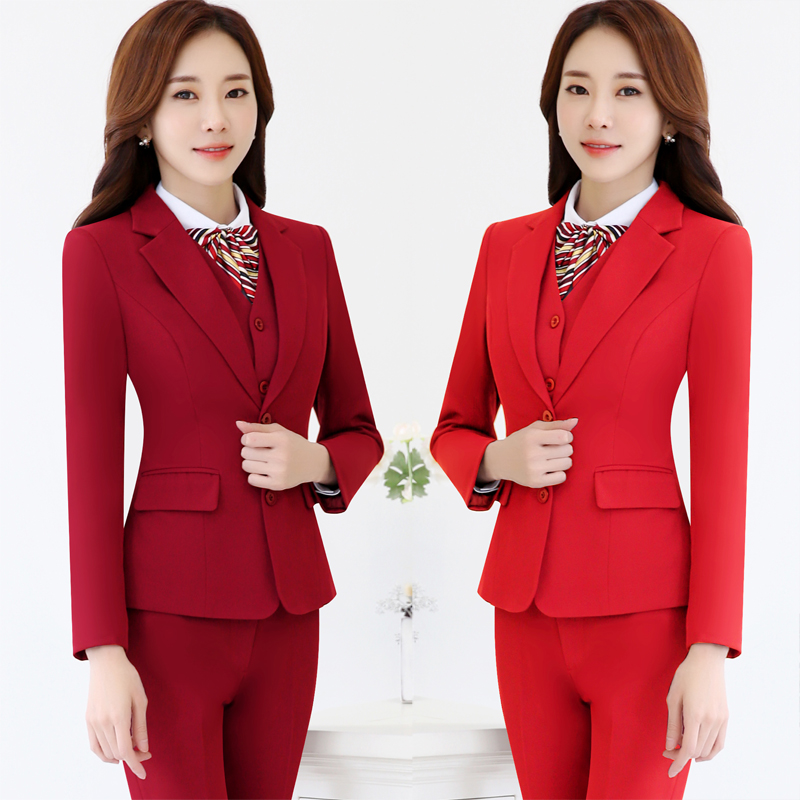Professional suit female suit spring and autumn new business dress fashion temperament professional wear long sleeve red suit Han edition
