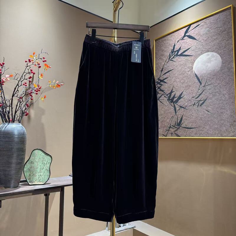 【Jinxiangfei】 High-End 100% Mulberry Silk Velvet Bud Pants, Fashionable, Slimming, Versatile Harem Pants 723