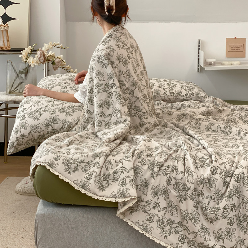 Fa-style comeback lace lace summer cool quilted by full cotton supple soft field Garden flower knit air conditioning by summer thin quilt
